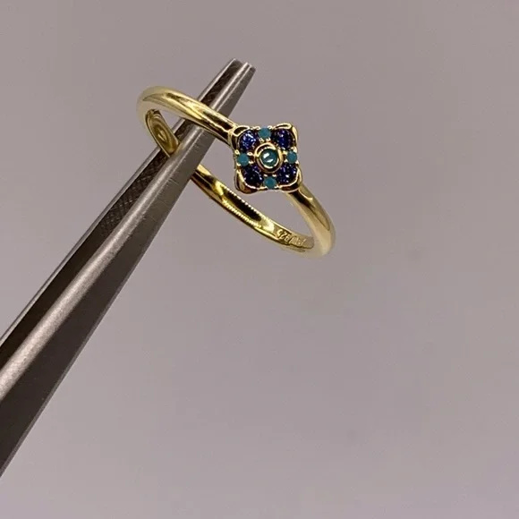 PAJ 925 silver 18k gold plated tanzanite and turquoise ring - Picture 1 of 6
